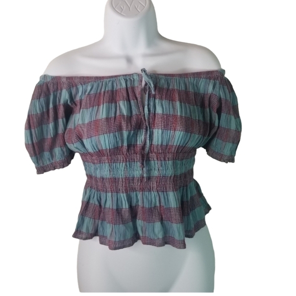 Free People Vivi smocked striped off shoulder top - Picture 3 of 11